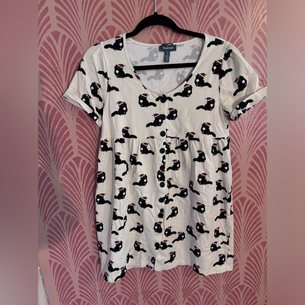 ModCloth Santa Cats Babydoll Dress